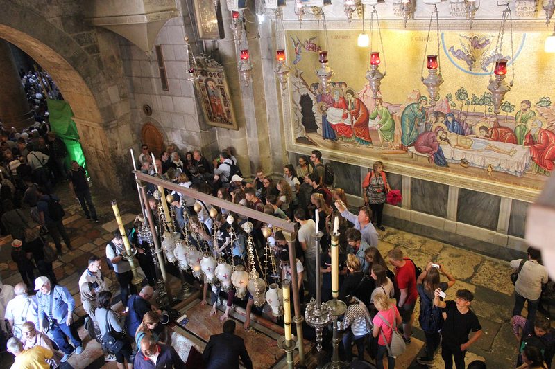 The Stone of the Anointing, near the entrance of the Church of the Holy Sepulchre