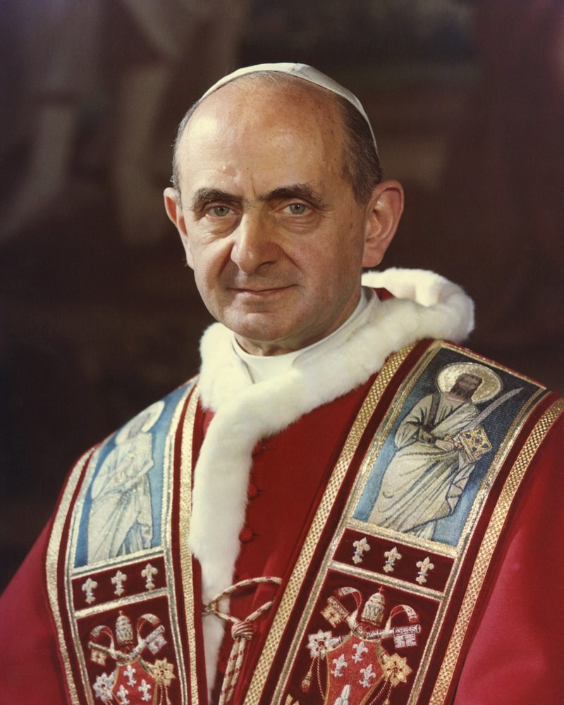 A colour portrait of Pope St Paul VI in 1969, in red mozzetta and embroidered stole.