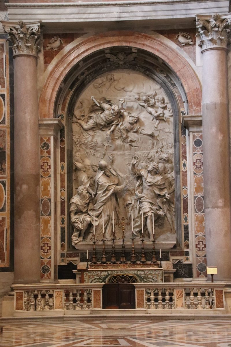 Alessandro Algardi’s marble relief in St Peter’s Basilica: Pope Leo meets Attila, with Peter and Paul in the sky above.